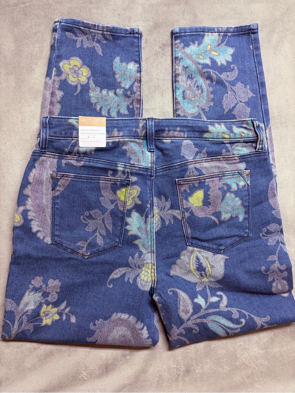 Chico's Floral Paisley Jeans Womens 0.5 (6) Girlfriend Slim Ankle Stretch NWT - Picture 7 of 16